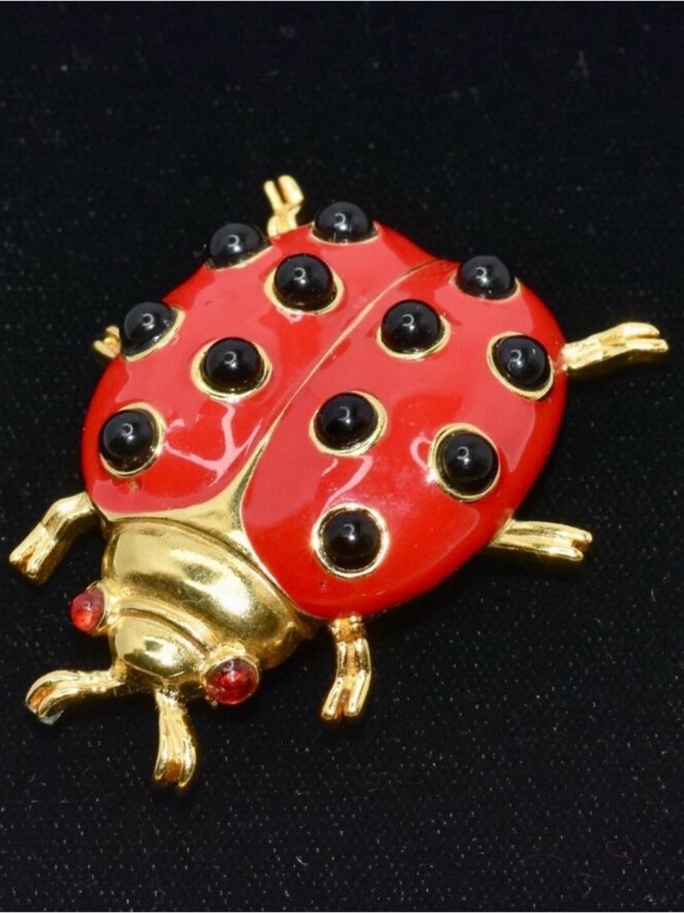 Vintage TRIFARI Insect Ladybug
Beetle Bug Brooch Red Enamel
Black Lucite Spots - Picture 8 of 8